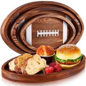 Geetery 3 Pcs Football Serving Trays and Platters Wooden Shaped Football Plates Soccer Serveware Tailgate Party Serving Platter for Game Party Decorations, 13'', 11'', 8.7''