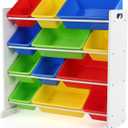 Humble Crew Toy Storage Organizer with 12 Removable Storage Bins for Kids Playroom, 4-Tier Toddler Toy Organization, White/Primary