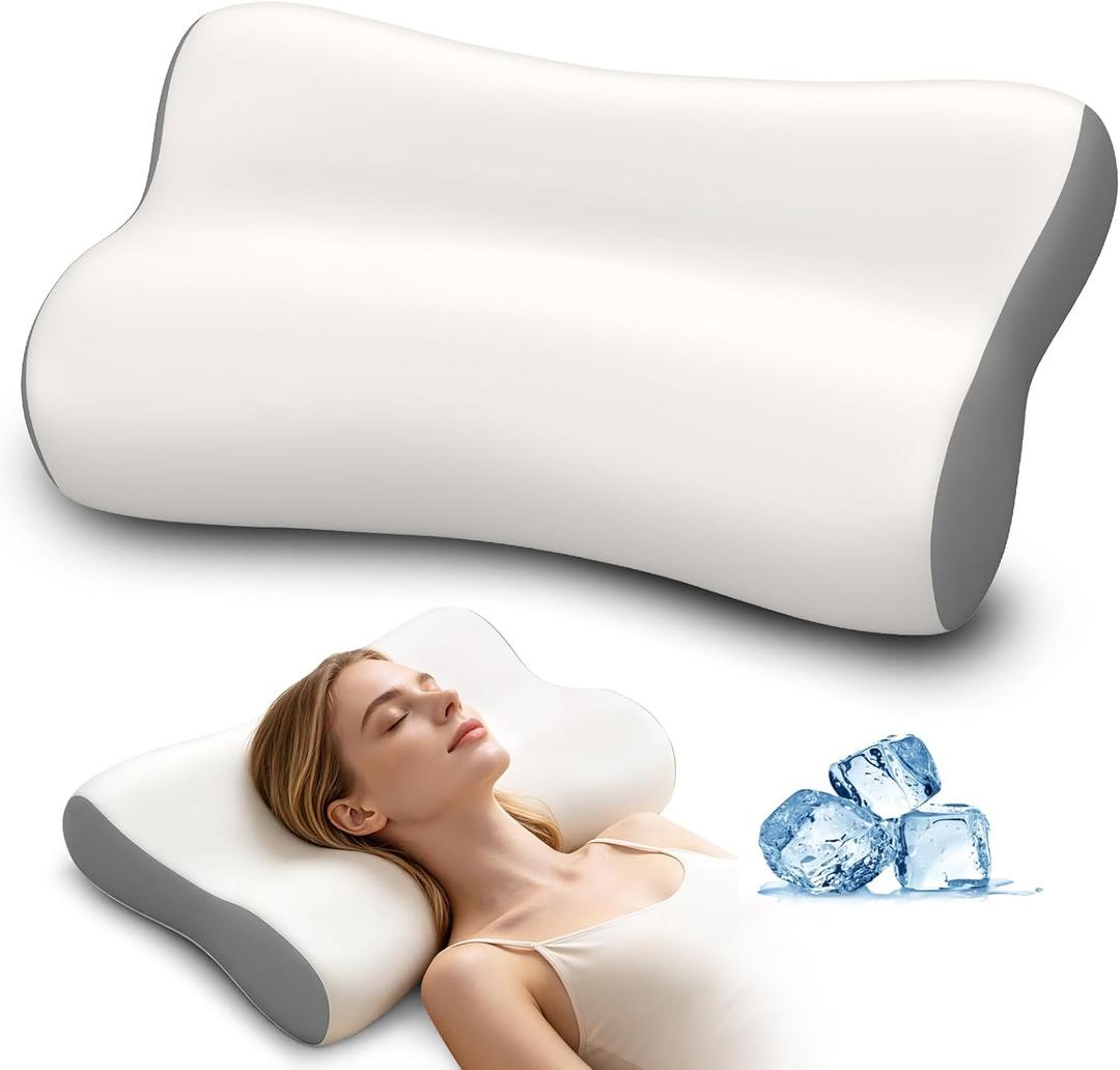 Polovo Cervical Neck Pillow - Ergonomic Side Sleeper Pillow for Neck Pain Relief, Contour Memory Foam Pillows for Deep Sleep, Orthopedic Cooling Pillow Bed Pillow for Side Back Stomach Sleepers, 25.2 Inches X 15 Inches