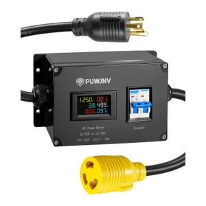 30A AC Power Meter, 125V L5-30P to L5-30R Outlet Energy Monitor, LCD Display Digital Multimeter Tester, Voltage Current Power Frequency Meter with Overload Protection