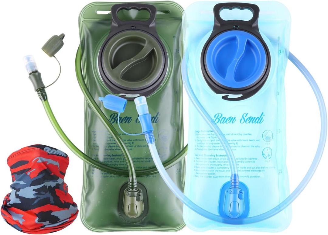 2 Pack Hydration Bladder 2 Liter/70 oz - Water Bladder Pack of 2(1 Piece Blue+1 Piece ArmyGreen) - BPA Free Hydration Pack Replacement
