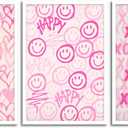 ZNHART Simplicity Pink Wall Art Set of 3 | Heart Shaped Doodle Smiley XO | Modern Canvas Prints for Girls Bedroom | Pink Wall Decor for Gallery, Dorm, or Home - Unframed 16x24 Inch