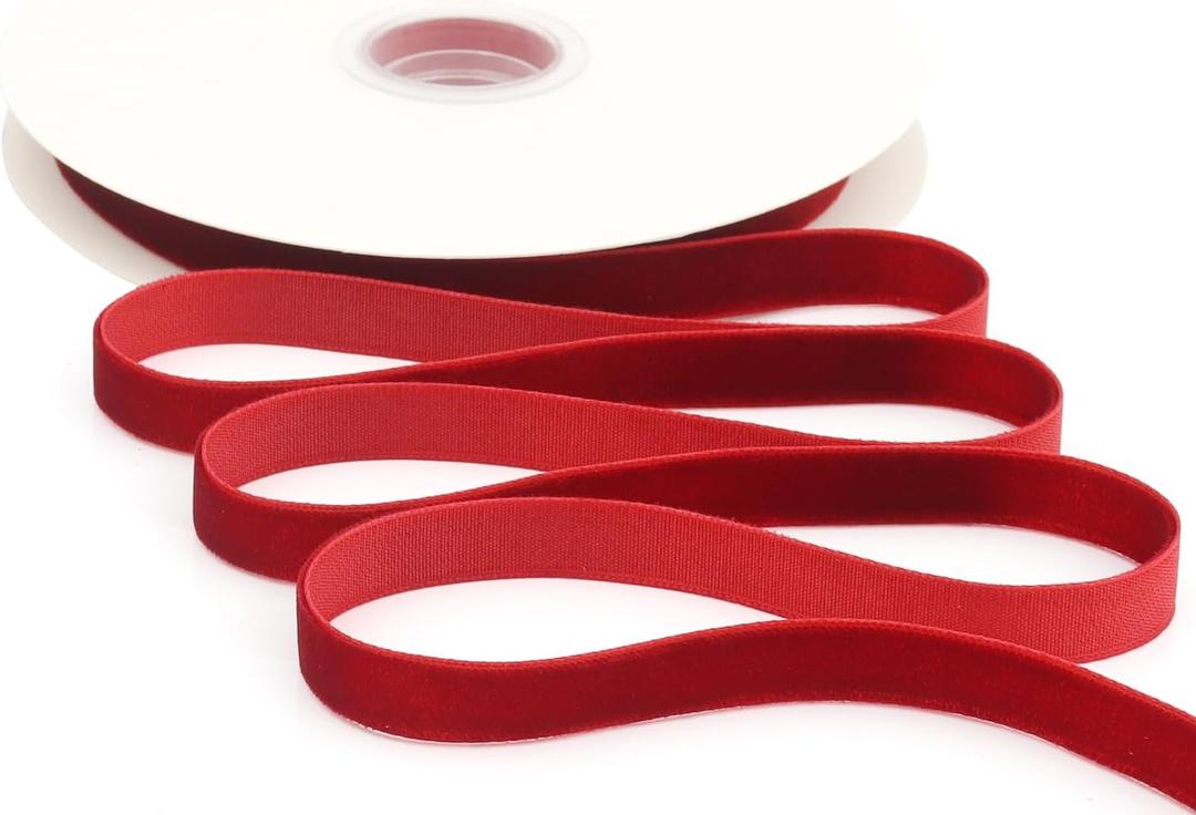 4 x Wine Red Velvet Ribbon 3/8 Inch X 12 Yards Christmas Ribbon for Gift Wrapping Christmas Ornaments Crafts Home Dcor