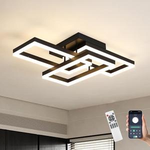 GNGXEFACA Modern LED Ceiling Light, Black Square LED Flush Mount Ceiling Light, APP and Remote Control Dimming 3000K-6500K for Dining Room, Living Room, Kitchen, Bedroom, Office