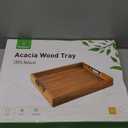 Joy&Grace Ottoman Tray for Living Room, Large Acacia Wooden Serving Tray with Handles for Coffee Table, Breakfast in Bed, Food Dinner, Decorative Tray (Color Natural, 16.7" x 12.8" x 2")