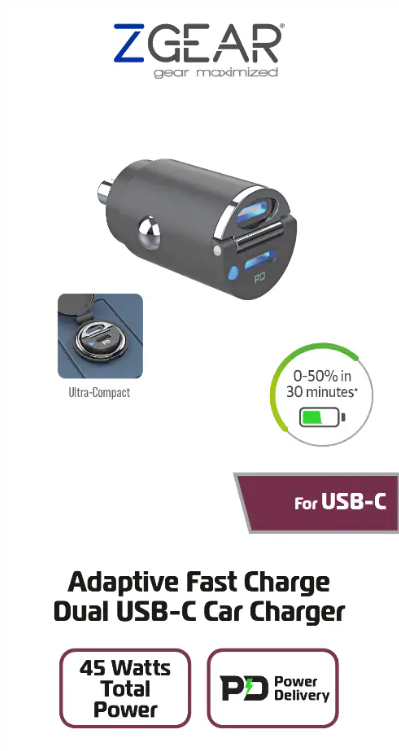 Zgear 45 Watt Dual USB-C Car Charger