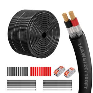 14 Gauge 100% Pure Copper 2 Conductor 14/2 Flexible Shielded Wire 100FT, UL2464 14AWG 2 Core EMI/RFI Shielding Shielded Cable for Automotive, 3D Printer,CNC VFD Spindle, Stepper Motor, Sound, Speaker