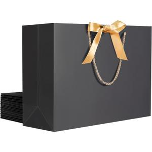 EUSOAR 12pcs 16"x6"x12" Thank You Gift Paper Bags with Bow Ribbon Handle, Perfect for Weddings, Baby Showers, Anniversaries, Business Gifts, Shopping, Favors