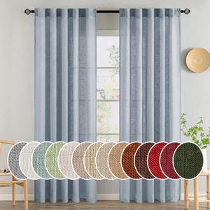 MIULEE Chambray Blue Linen Curtains 84 Inch Length 2 Panels for Bedroom Living Room, Soft Linen Textured Window Drapes Semi Sheer Light Filtering Back Tab Rod Pocket Farmhouse Modern Burlap Look Decor