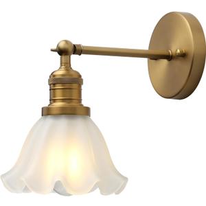 Phansthy Vintage Wall Sconces with Frosted Glass Lampshade 180 Degree Adjustable Brass Sconces Modern Glass Wall Lighting Fixture for Bedside Bedroom Doorway Bathroom (Antique)