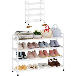KANAV 4-Tier Expandable Shoe Rack, Heavy Duty Adjustable Metal Shoe Organizer for Closet, Entryway & Mudroom, Freestanding, Tool-Free Assembly, White