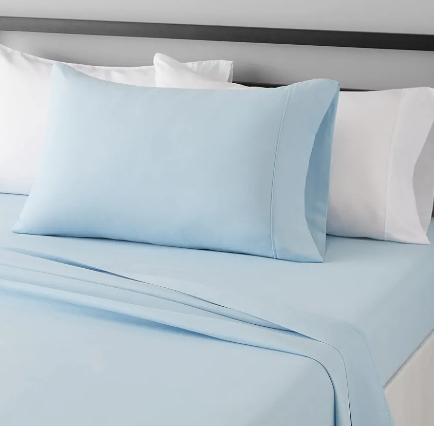 Amazon Basics Lightweight Super Soft Easy Care Wrinkle Free Microfiber 3 Piece Bed Sheet Set with 14-Inch Deep Pockets, Twin, Light Blue, Solid, Kids, Men & Women Bedding