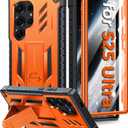 FNTCASE for Samsung Galaxy S25-Ultra Case: with [Built-in Screen Protector & Kickstand] [Military-Grade Drop Protection] Heavy Duty Protective Full Body Shockproof Rugged Sturdy TPU Phone Cover Orange