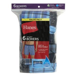 Hanes Men's Boxer Underwear, Moisture-Wicking, Plaids, 6-Pack, L