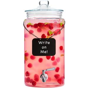 2 Gallon Glass Drink Dispenser with Spout for Parties - Tall Airtight Mason Style Beverage Serveware Stand with Metal Spigot for Kombucha, Water, Juice, Punch, Cocktails, Ice Tea & Sun Tea