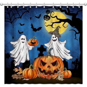 pinata Halloween Shower Curtain for Bathroom, Halloween Bathroom Decor, Ghost Shower Curtain Pumpkins Bath Curtains with Hooks 72x60