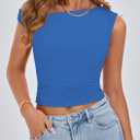 PRETTYGARDEN Women's Off The Shoulder Crop Top - Chic Asymmetrical Going Out Tops for Summer 2026, Slim Fitted & Breathable (Blue, L)