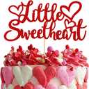 1 Pack Little Sweetheart Cake Topper Red Glitter Sweet Love Wedding Bridal Shower Valentine's Day Cake Picks Valentine's Day Theme Baby Shower Kids Birthday Party Cake Decorations Supplies (6)