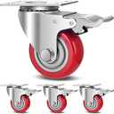3 Inch Industrial Heavy Duty Swivel Caster Wheels with Brake,Set of 4 Safety Locking Casters,Load 1600lbs,Premium Polyurethane Wheels for Table,Trailer,Saw Table,Stage Toolbox,Bed,Corn Board (Red)