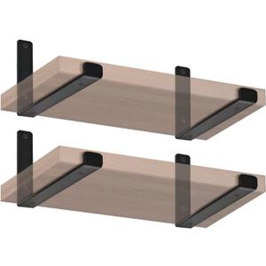 4 Pack - 9.25" L x 6" H x 1.5" W J Lip Shelf Brackets Rustic Farmhouse Iron Wall Floating Shelf Bracket Metal Shelf Bracket Industrial Shelf Supports with Screws Black