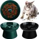 Tioncy 2 Pcs Raised Cat Slow Feeder Bowl Ceramic Elevated Cat Dog Food Bowl No Spill High Edge for Dry Wet Food and Water Easy to Clean, Dishwasher Safe (Dark Green,Black)