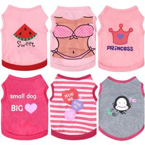 6 Pieces Dog Shirt Puppy Sweatshirt Pet Sleeveless Vest Dog Clothes Doggy Female Apparel for Small to Medium Dogs Puppy Cat (Cute Patterns,XS Size)