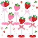 Briwooody 6 Pcs Strawberry Table Decorations Red Pink Strawberry Tiered Tray Decor Summer Wooden Sign Rustic Tabletop Centerpiece Farmhouse Tall Standing for Birthday Baby Shower Party Home Decor