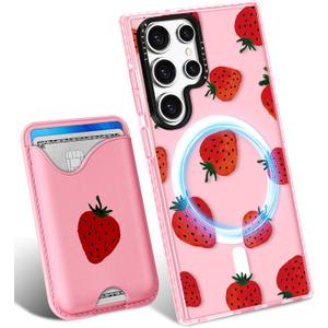 Toycamp for Samsung Galaxy S23 Ultra Case - Compatible with Magsafe Credit Card Holder Wallet Magnetic Girls Cute Girly Teens Kawaii Unique Strawberry Design Phone Cover for Galaxy S23 Ultra