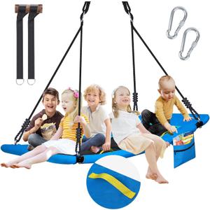 900D Oxford Anti-Sagging 60 Skycurve Platform Tree Swing with Handles & Zipper Pocket, 800lbs Giant Platform Swing for Kids Adults with Adjustable Multi-Strand Ropes, Hanging Straps (Blue)
