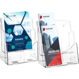 Acrylic Brochure Holder 8.5x11 & 4 x9 Inches, Clear 2 Tier Magazine Holder Brochure Display Stand w Removable Divider, Literature Pamphlet Flyer Holder for Wall Mount or Countertop
