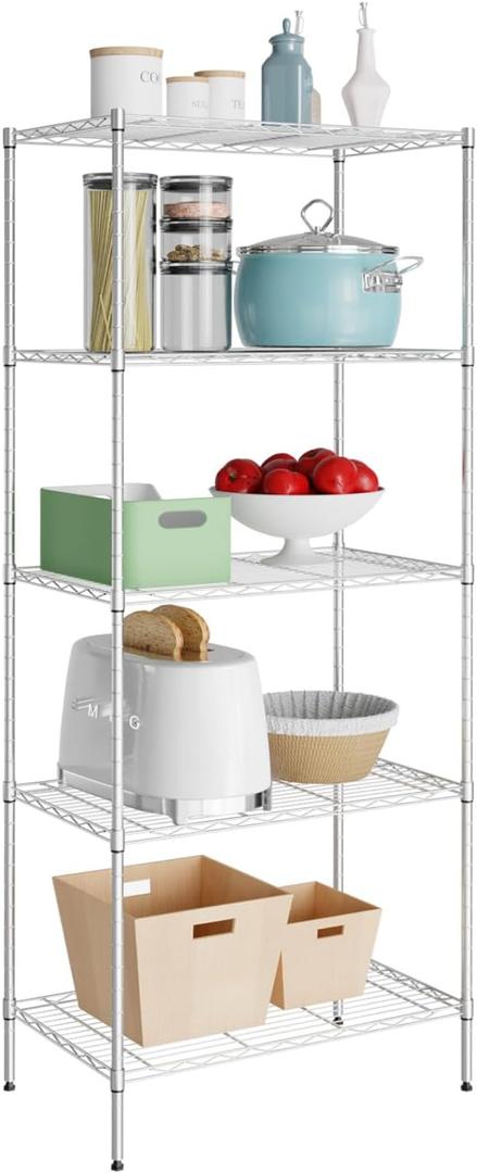 PayLessHere Shelves Shelf Wire Shelving Heavy Duty Storage 5 Tier Shelves with Adjustable Height Sturdy Steel Construction Certified by NSF Maximum 1250lbs Capacity Easy Assembly (Chrome)
