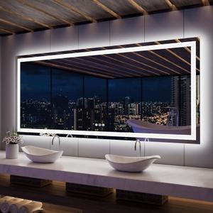 ISKM 84'' x 40'' LED Mirror for Bathroom Lighted Vanity Mirror for Wall Front Lights + Backlit LED Bathroom Mirror Anti-Fog Tempered Glass ETL Listed