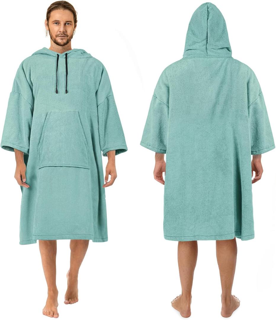 Surf Poncho Changing Robe, 3/4 Sleeve Extra Large Thick Hoodie Towel Poncho for Men Women Beach Swimming, 43" x 35", Teal