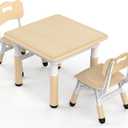 HLPB Kids Table and 2 Chairs Set, Adjustable Height Graffiti Toddler Table | Non-Slip Legs, Children Multi-Activity Table for Ages 2-8, Max 300lbs, Classroom/Daycare/Home, 23.6''L x 23.6''W