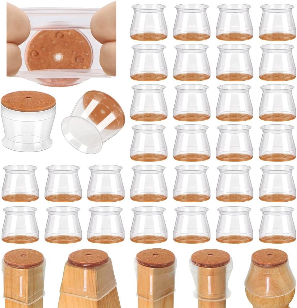 32 Pcs Chair Leg Floor Protectors for Hardwood Floors Silicone Covers to Protect Wood Tile Floors Scratches Felt Pads Furniture Leg Caps No Noise (Fit:1.3"-2") (Universal L(Fit:1.3"-2"), Clear-32pcs)