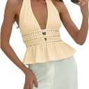Women's Country Concert Outfits Rivet Backless Going Out Tops Ruffle Sleeveless Sexy Halter Tops Rave Outfits