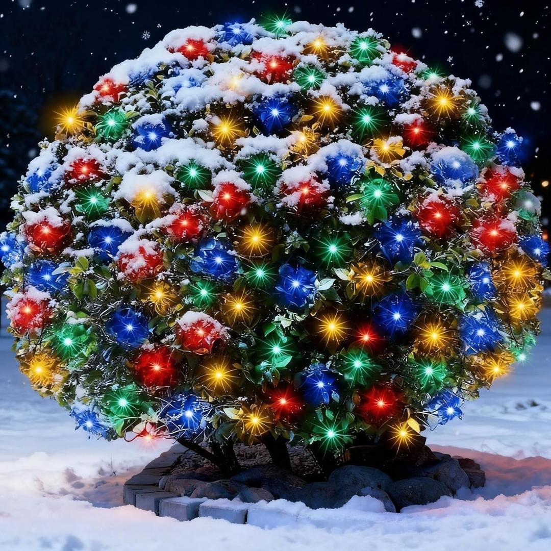 6Ftx4Ft LED Christmas Net Lights Green Wire,Connectable UL Certified Waterptoof Net Lights for Bushes Trees Shurb Garden Outdoor Christmas Decorations (Multi)