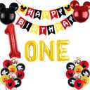 Letromp Mickey 1st Birthday Decorations Boys First Year Old Balloons Boys One Banner for Mickey 1st Birthday Baby Shower Party Supplies Decorations, Large, Red
