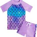 Lovekider Girls Swimsuits Two Piece Rash Guard Set Short Sleeve Bathing Suit Liner Swimwear with Sun Protection 10T