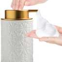 Elegant Foaming Soap Dispenser, Designed with Flower-Shaped Emboss, Ceramic Gold Hand Soap Dispenser for Bathroom (White)