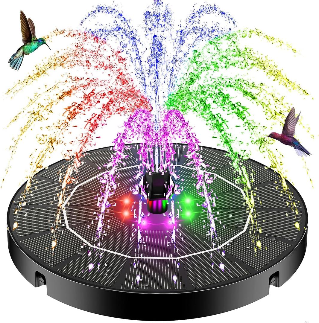SZMP Solar Water Fountain, 2026 Upgrade 3.5W Solar Bird Bath Fountain Pump with Color LED Lights, 7 Nozzles & 4 Fixed Rods for Garden, Patio, Pond, Pool, Fish Tank, Outdoor Water Feature