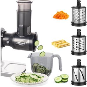 Slicer Shredder Attachments for ORMEO HOME Juicer Machine ZM1535 Cold Press Juicer,3 Interchangeable Blades,Cheese Grater with 360 Rotating Drum,Rotary Slicer/Shredder for Fruit,Vegetables,Nuts