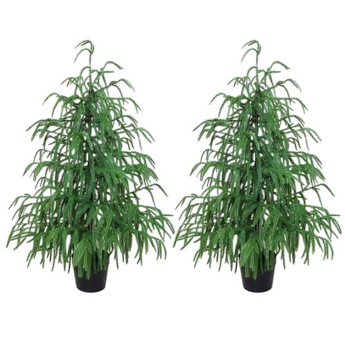 2pcs 24in Artificial Norfolk Pine Tree Tabletop Christmas Tree Decoration Outdoor Indoor Home Decor