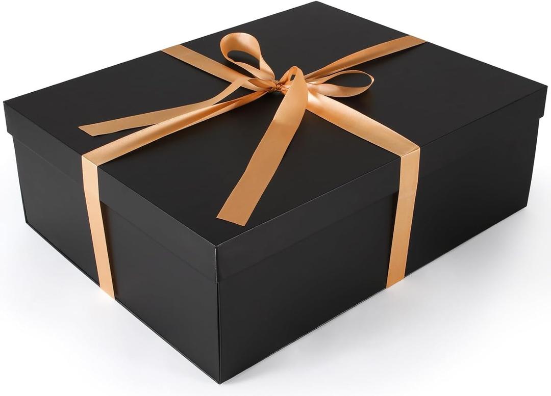 Gift Box, 16.5x13x5.5 inches Large Black Gift Boxes with Lids for Presents, Birthday Box Contains Card Ribbon Shredded Paper Filler, Gift Wrap Boxes for Valentine Mother's Day Christmas Anniversary