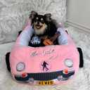 Elvis Plush Car Pet Bed  Pink Pet Bed with Musical-Design Pillows and Elegant Car Styling