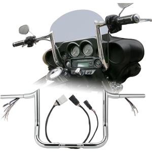 Pre-wired 1 1/4" Fat Ape Hangers Street Glide 10" Rise Handlebars for Harley 2008-2013 Street Glide/Electra Glide/Ultra Limited Bagger Meathook Bar with CAN-Bus/TBW, Chrome