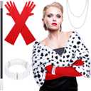 Yaomiao 5 Pcs Halloween Costume Faux Stole Outfit Accessories Set Black and White Scarf Red Gloves for 1920s