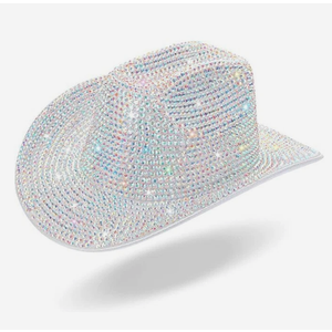 Fully Diamond Rhinestone Sequin Rave Cowboy Hat, Cowgirl Hat For Wedding Costume Cosplay Party (Disco Silver)