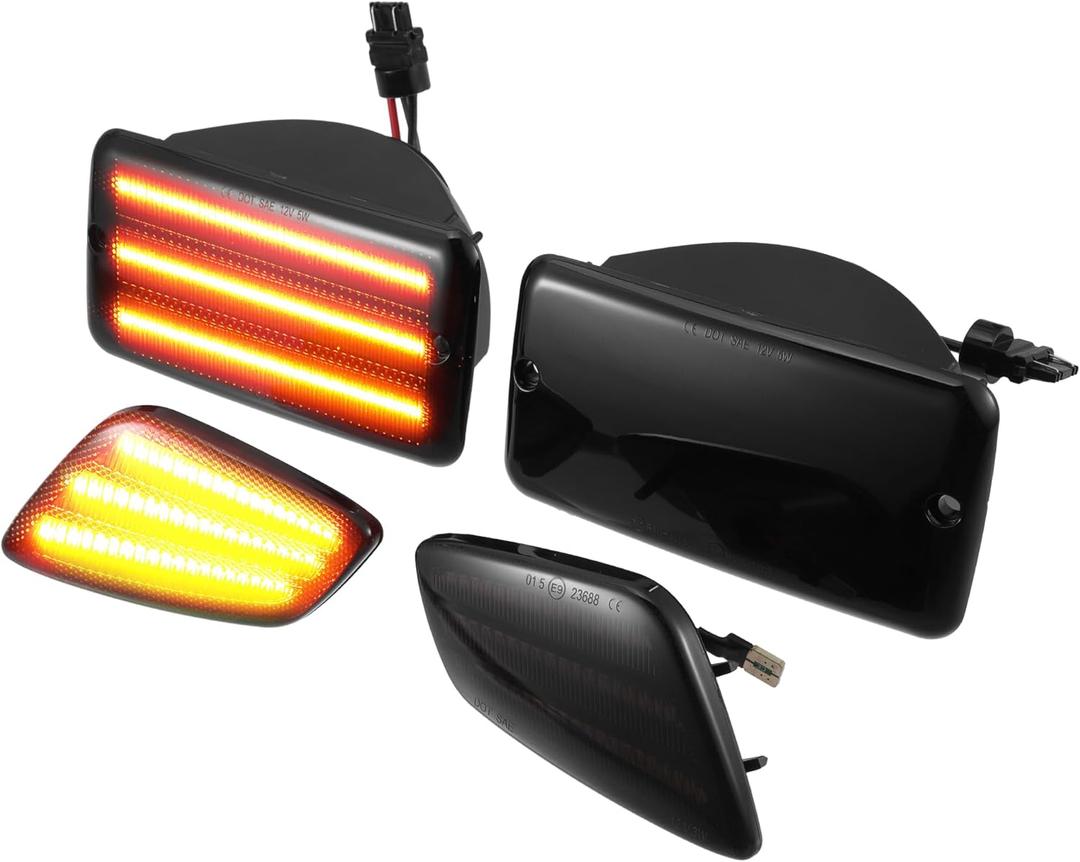 LED Side Marker Light 55155629AC Front Driver Passenger Turn Signal Lights Fender Sidemarker Lamps for Jeep Wrangler Black Lens Amber LED Light 2 Pair