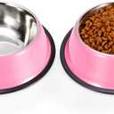 Stainless Steel Dog Bowls, Food and Water Non Slip Anti Skid Stackable Pet Puppy Dishes for Small, Medium and Large Dogs (2 Pack) (1.5 Cup/12 oz, Pink)